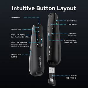 Vention Wireless Presenter Red Laser Pointer & Air Mouse Rechargeable KQPB0