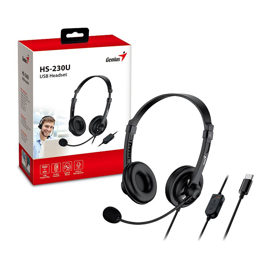 Genius Headset USB-C InLine Control SoftEar Cups HS-230U