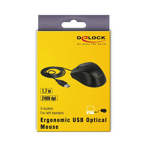 Delock Ergonomic Optical 5-Buttons USB Left-Handed Wired 2400 DPI Black