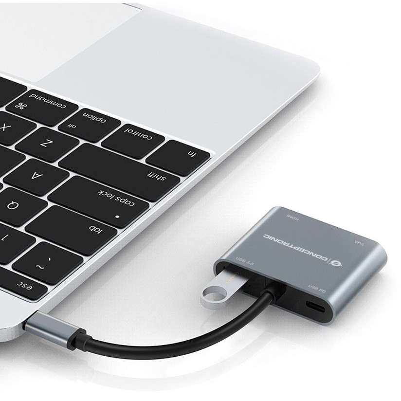 CONCEPTRONIC 4-1 Dock USB-C->HDMI.USB3.0.VGA.100WPD 15cm gr